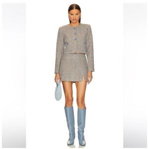 NWT ASTR the Label Covina Tweed Mini Skirt in Blue and Taupe Silver size L